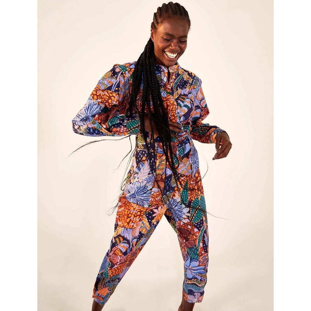 Farm Rio Blue Cool Leopard Canvas Jumpsuit- New